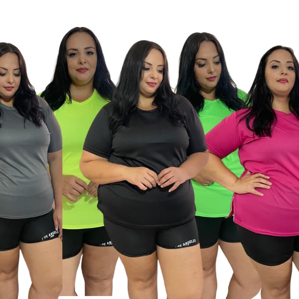 Kit 5 Camisas Camisetas Plus Size Academia Feminina Dry Fit Blusa Caminhada Musculação Treino G1 G2 G3 G4 G5