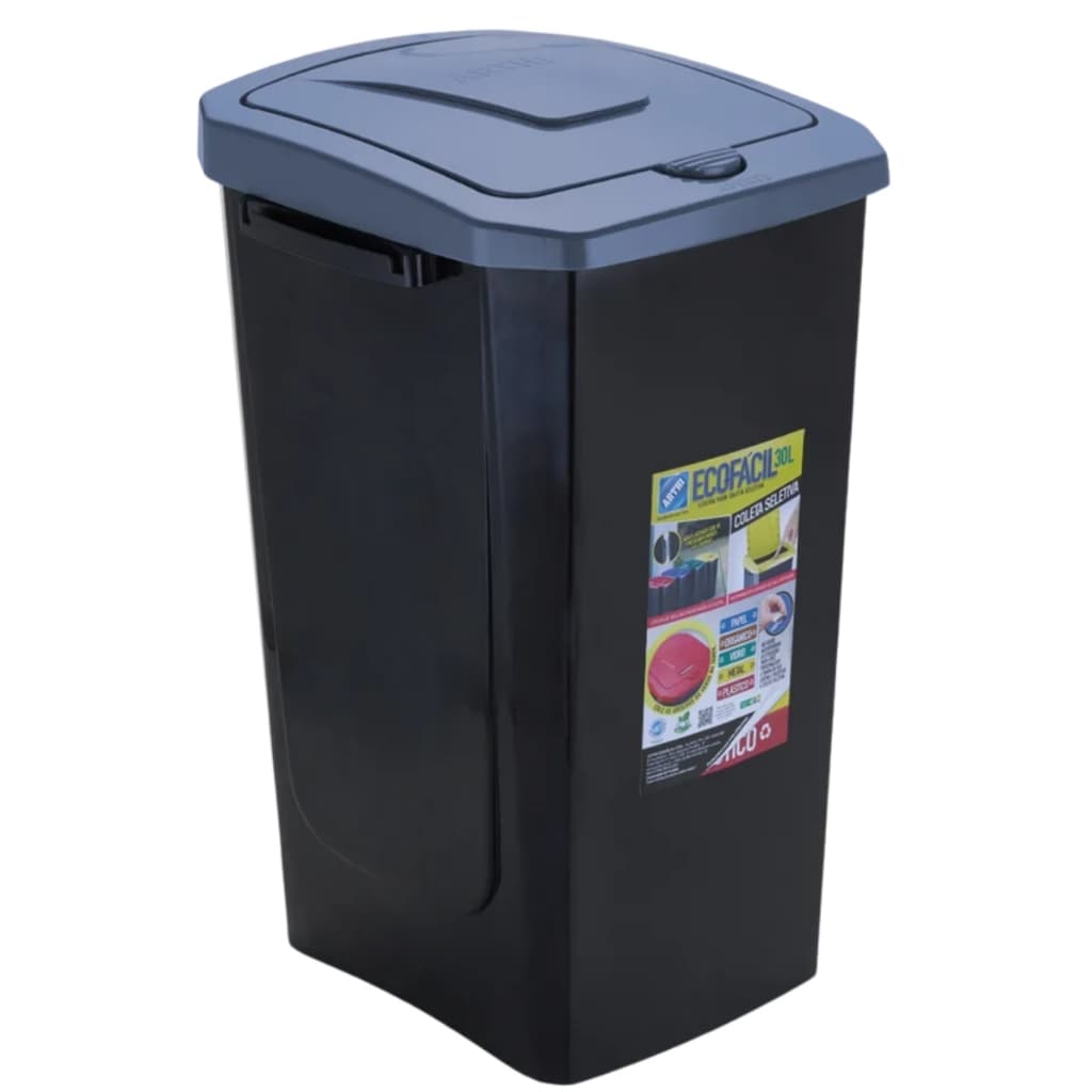 Lixeira Coleta Seletiva Ecofácil 30 litros Preta Tampa Automática Arthi