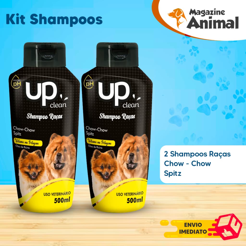 Kit banho Shampoo Para Cachorro pet 2 Shampoo para cães raça Chow Chow - Spitz 500ml UP Clean
