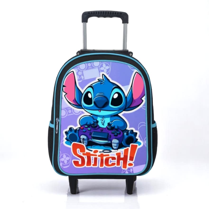 Mochila Escolar Masculina Rodinha Infantil Menino Stitch - Envio Imediato