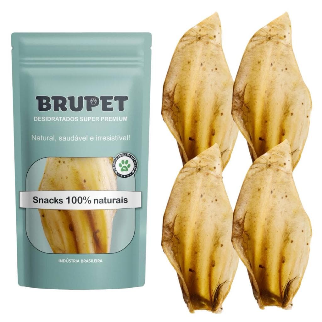 Kit 4 unidades Orelha Bovina Petisco 100% Natural Desidratada Premium para Cães cachorros Brupet
