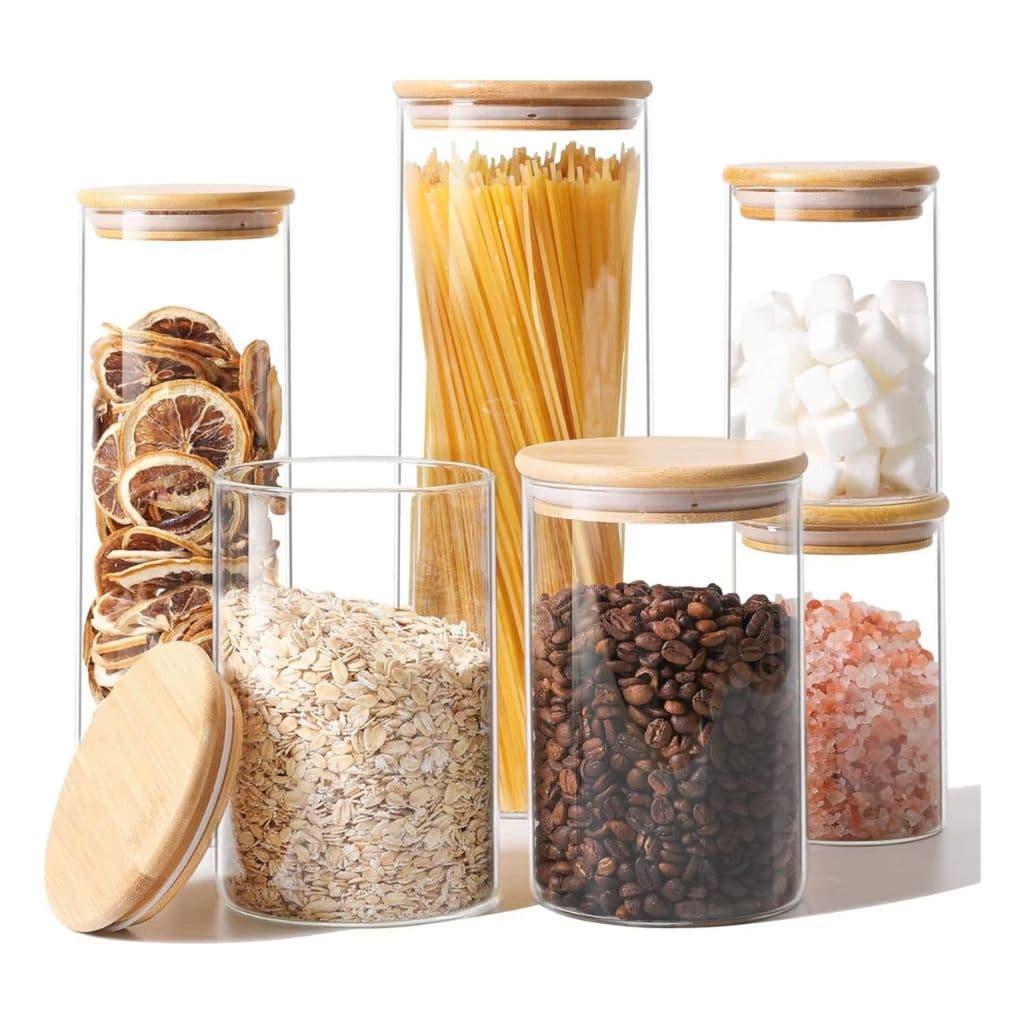 Pote de Vidro com Tampa Hermética de Bambu Mantimentos Alimentos