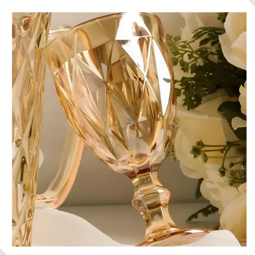 Jogo 6 Taça Diamante Copo Vidro Transparente 300ml Cor Âmbar
