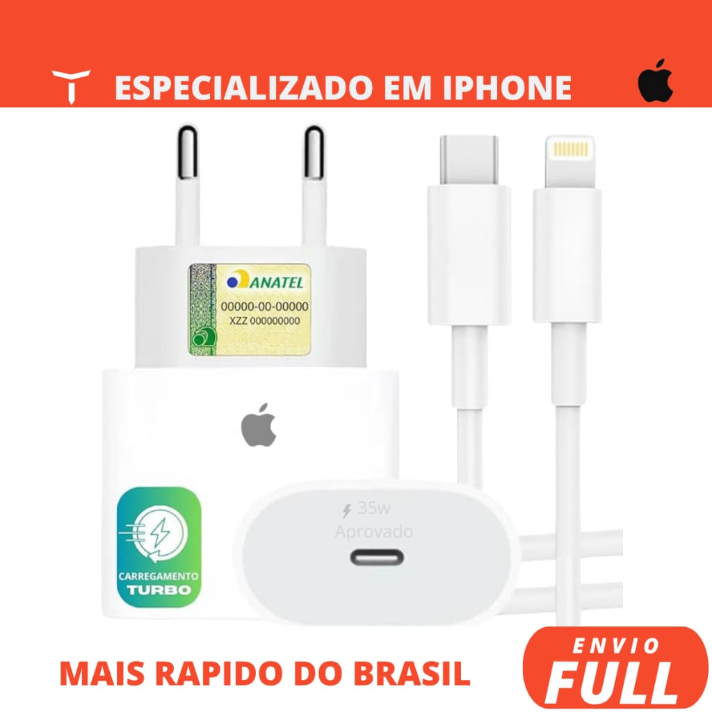 Kit Carregador Para iPhone Fonte + Cabo 20w PD Turbo Rapido Tipo C Lightning