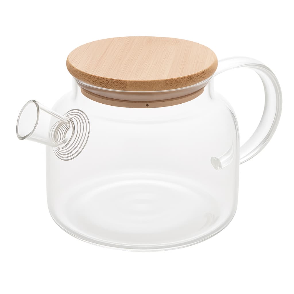 Chaleira de Vidro Borossilicato Resistente a Calor Tampa de Bambu 1,3L