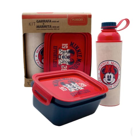 Kit Garrafa Plástica Plasútil Minnie 660ml + Marmita 850ml