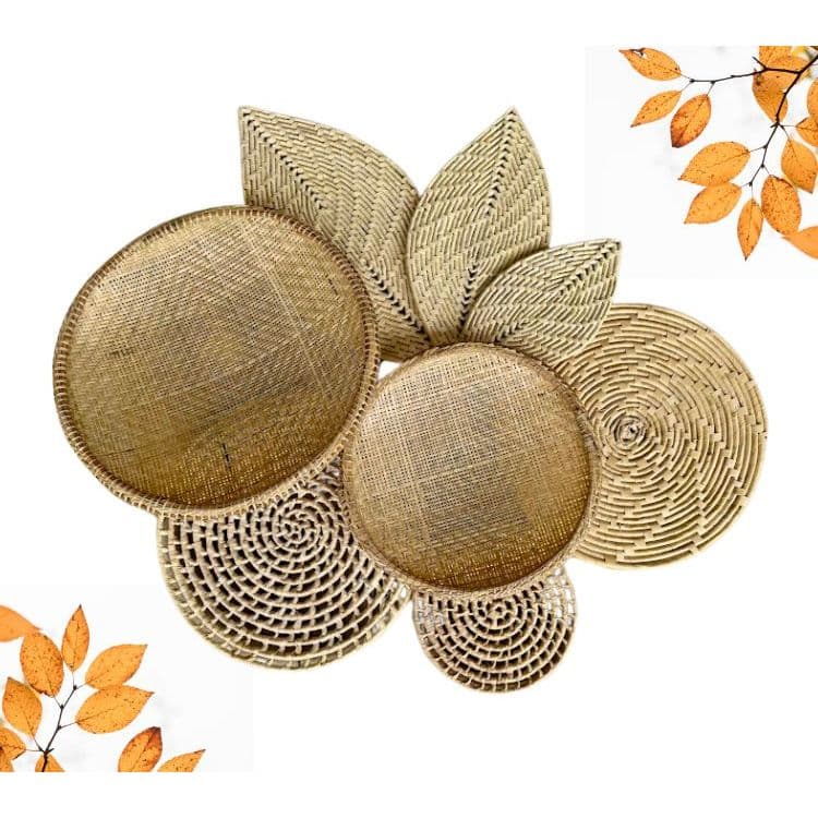 Composição de Parede Boho Natural Cestos de Palha Artesanal Decoração Rústica Sala