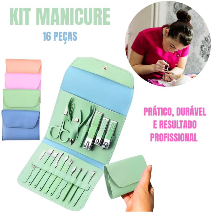 Kit Manicure 16 Peças Profissional Alicate Removedor De Cutícula Cortador De Unha Aço Inoxidável