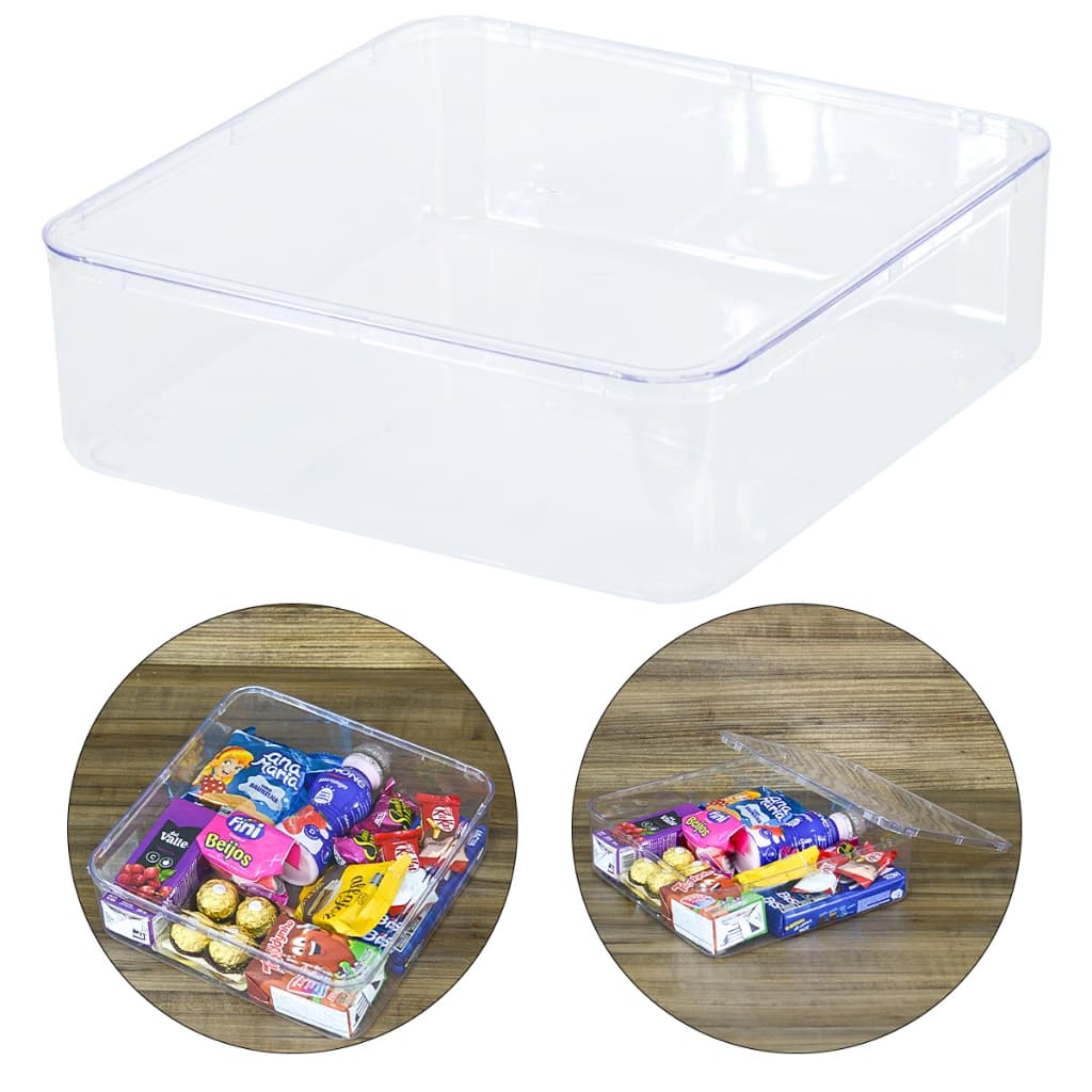 Caixa Acrílica Transparente Cake Box 25x25x8cm para Doces, Festas, Maquiagens, Kits e Organização com canto arredondado