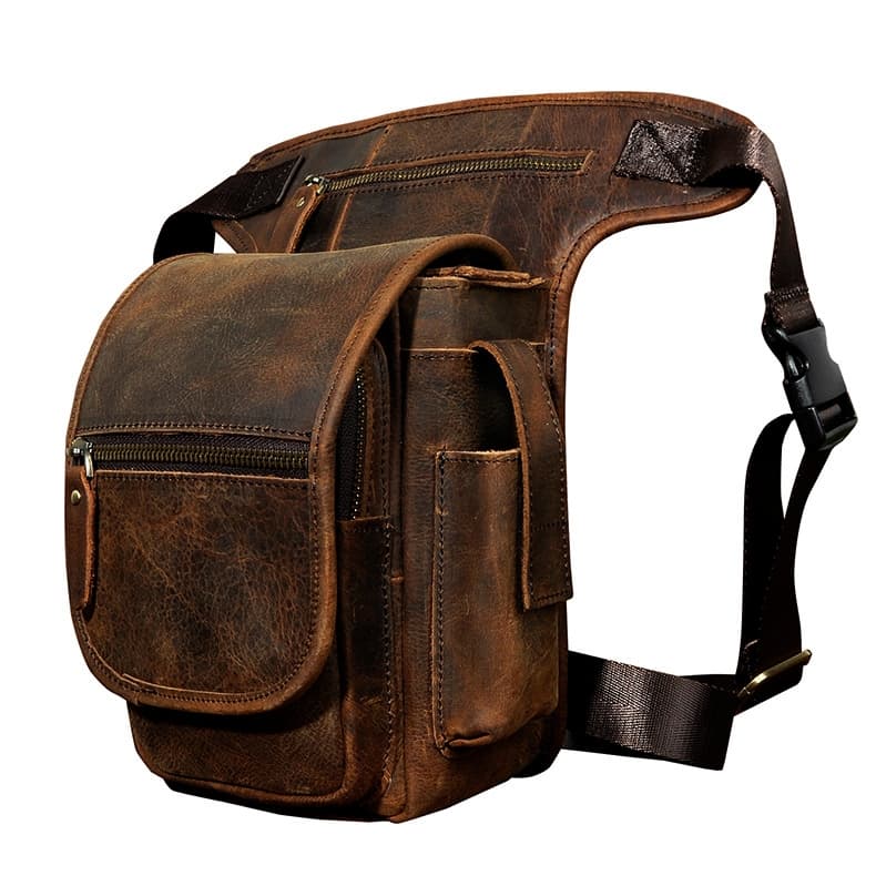 Bolsa Perna Pochete Cartucheira Vintage Couro Natural Moto Motoboy Bc94