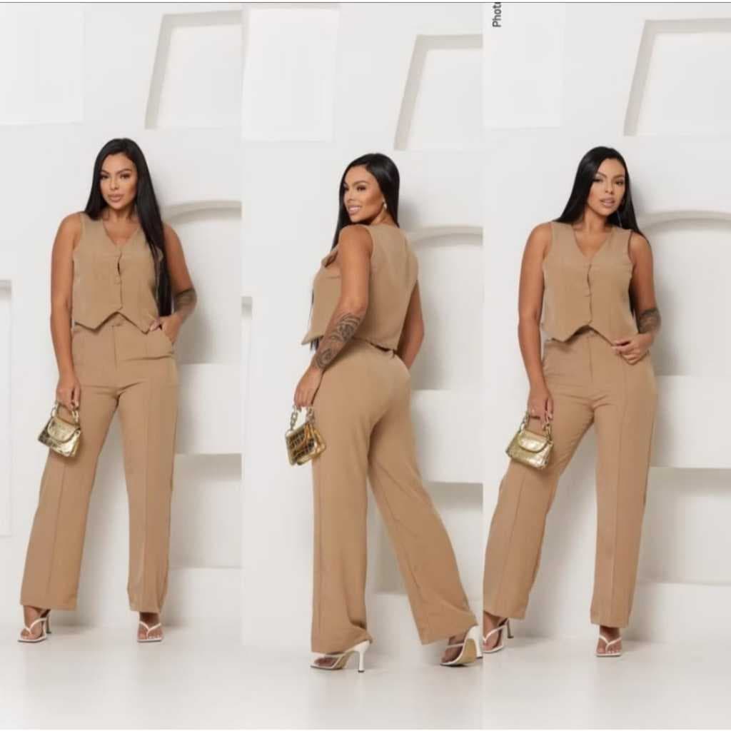 Conjunto Calça E Colete Alfaiataria Luis Twill Com Bolso Social Fashion