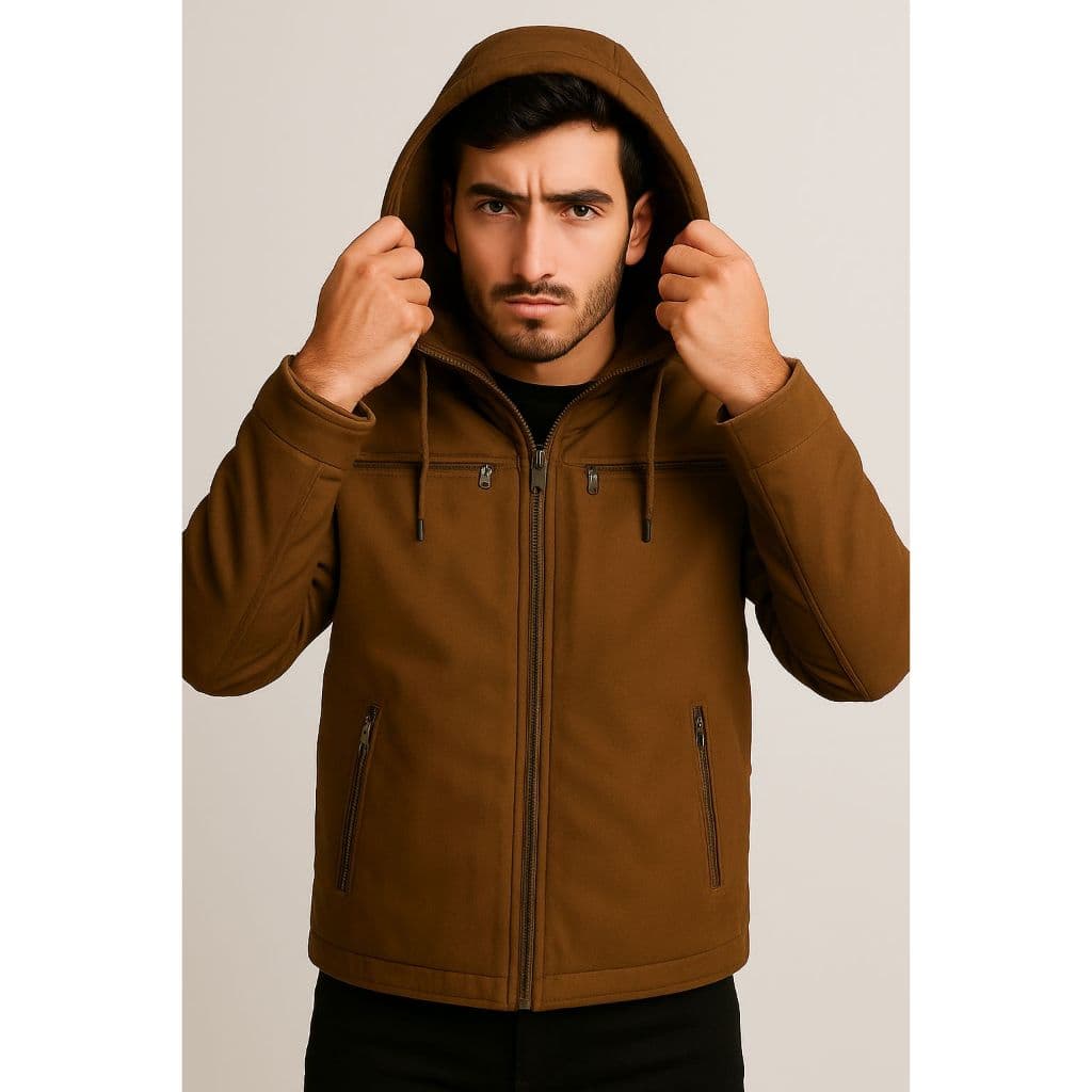 Jaqueta masculina  plus size sarja casaco com capuz e bolsos forrados
