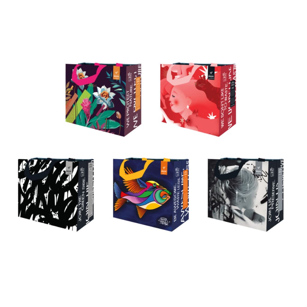 Kit 5 Sacolas Retornáveis Ecobags De Ráfia - 35x18x40