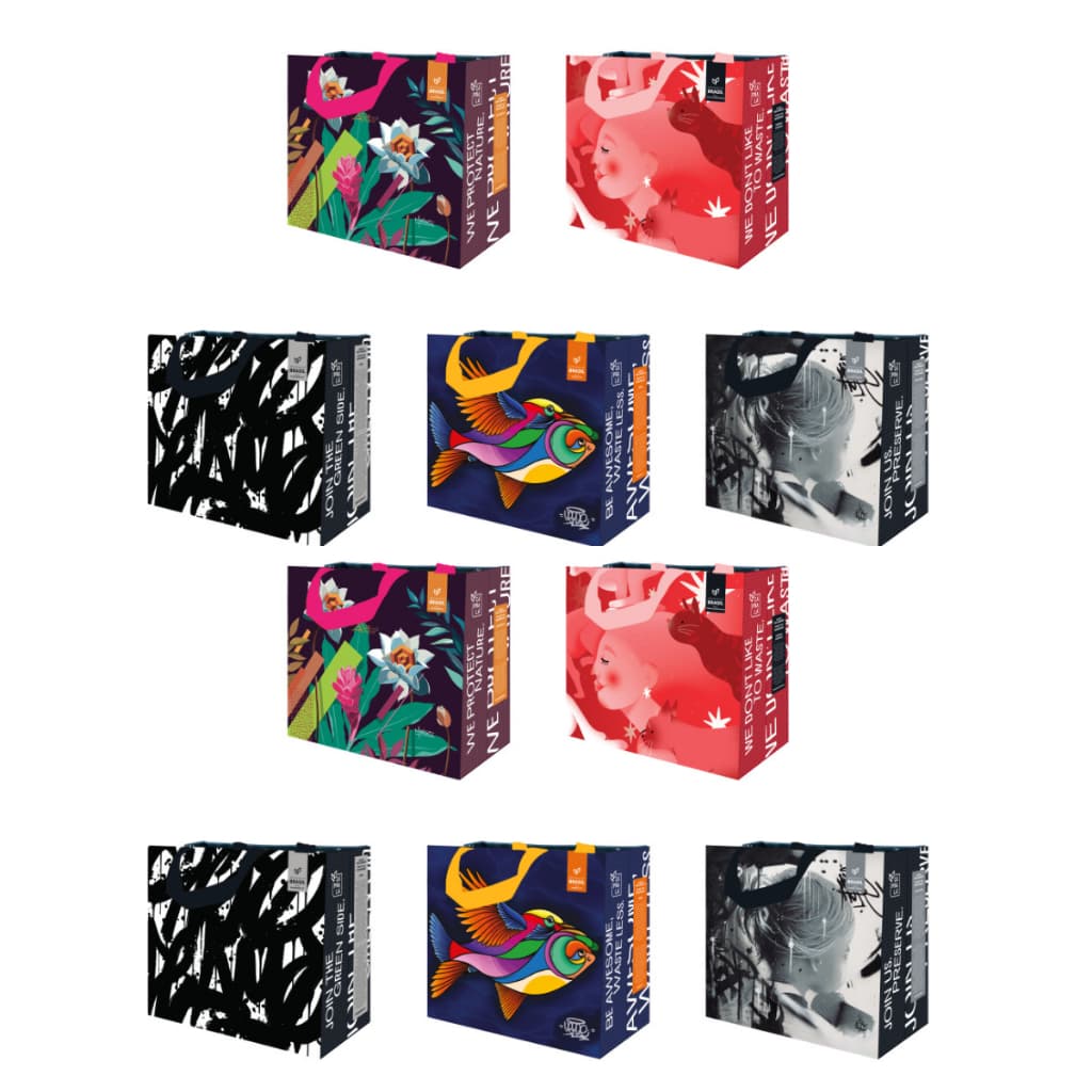 Kit 10 Sacolas Retornáveis Ecobags De Ráfia - 35x18x40