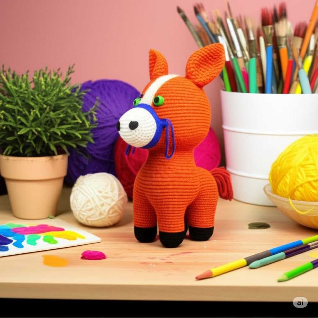 Cavalo de Amigurumi Feito à Mão - Brinquedo de Pelúcia de Crochê