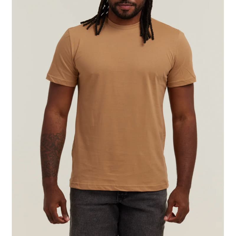 Camiseta Masculina Básica 100% Algodão em Meia Malha Premium Reforço Ombro a Ombro Marrom Caqui Lisa