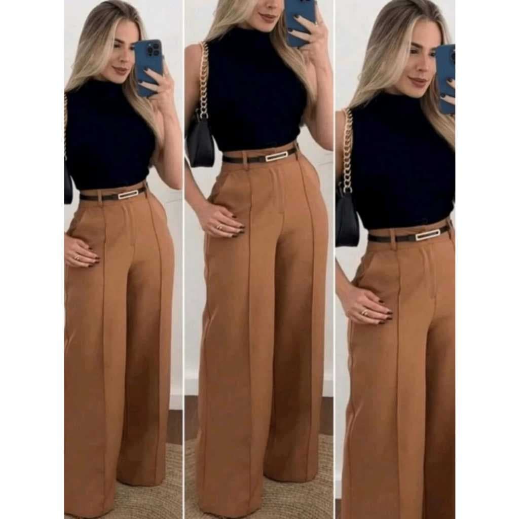 Calça Pantalona Alfaiataria Acompanha Cinto de Couro