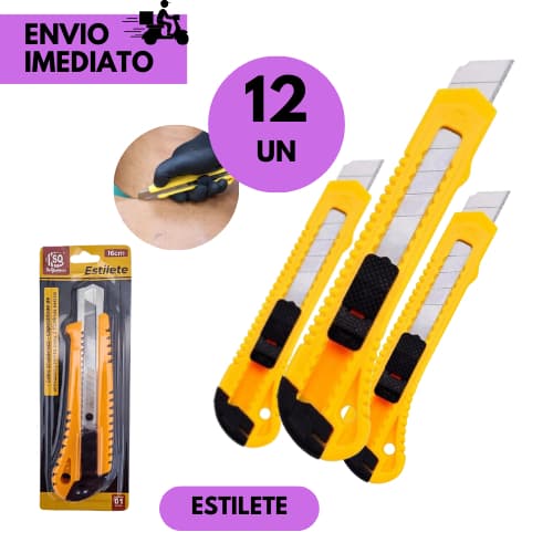 Kits 12 ou 6 Estiletes Profissional c/Trava de Segurança Corte Preciso  Ideal para Papel, Plástico
