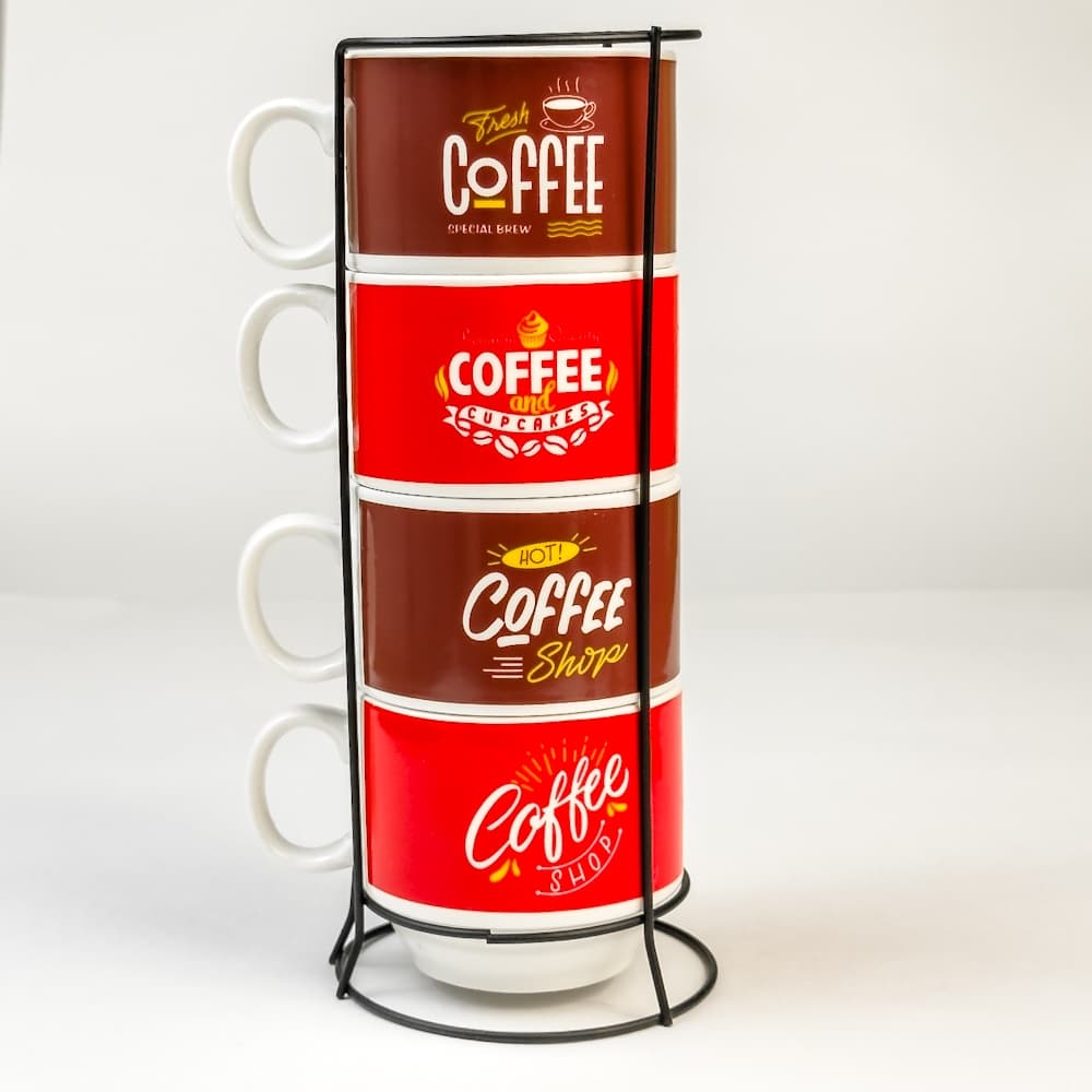 Jogo De Xícaras Café Chá 150ml Com Suporte Kit 4