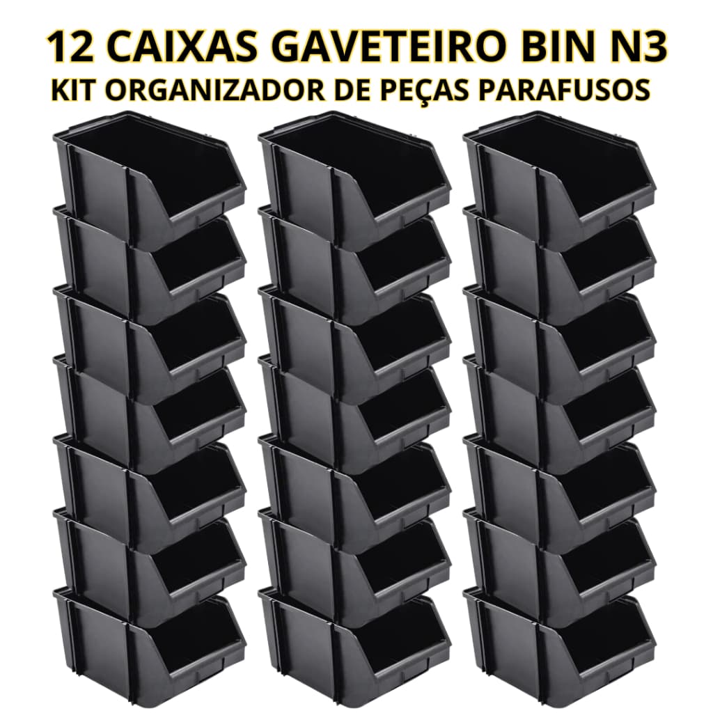 Kit 6 / 10 / 12un Gaveteiro Organizador Bin N3 Azul, Rosa ou Preto Gaveta Organizadora Parafusos - Plasconex