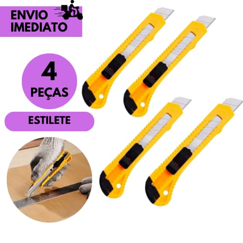 Kits 4 ou 2 Estilete Retrátil c/lâmina Afiada Ferramenta de Corte Versátil Corte Fácil e Seguro
