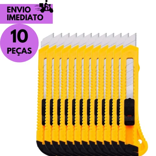 Kits 10 ou 4 Estilete Profissional com Trava de Segurança Corte Preciso Ideal para Papel Plástico