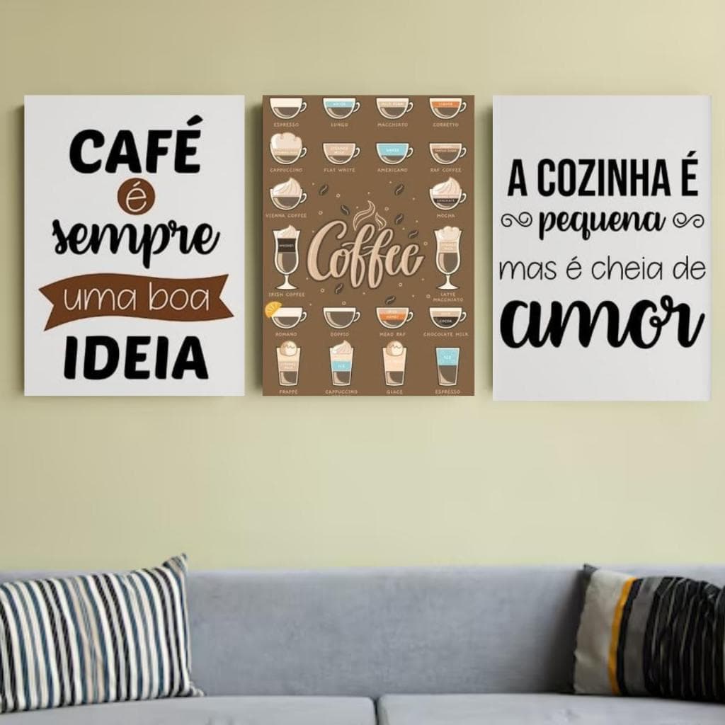 Kit 3 Quadrinhos a cozinha é pequena cheia de amor decoração