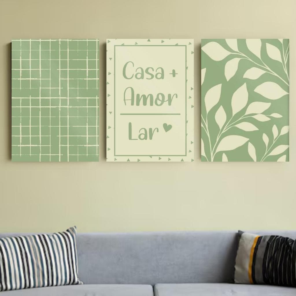 Kit 3 Quadros Casa Amor Lar decoração Sala Quarto