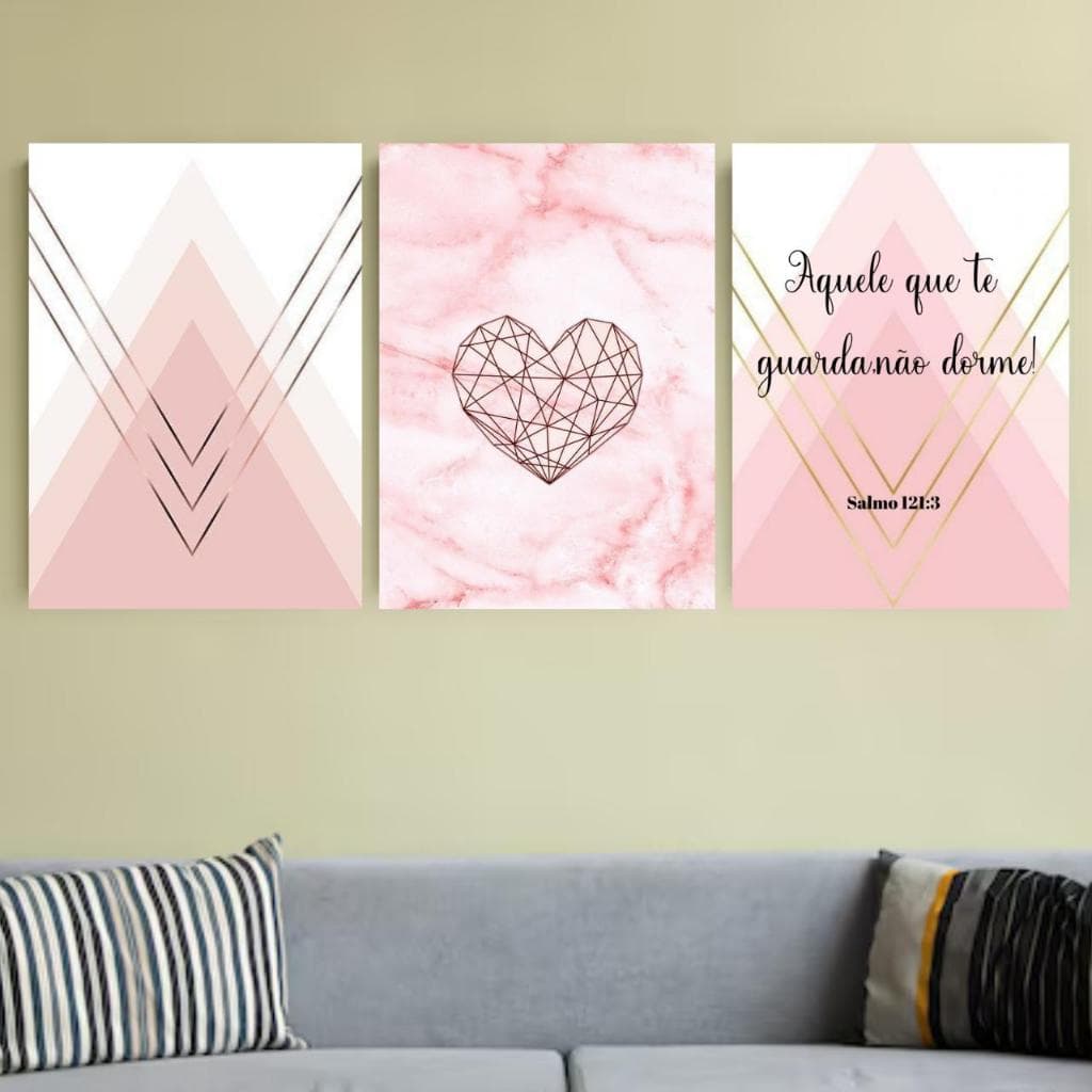 Kit 3 Quadros Aquele que te guarda Decoração Sala Quarto