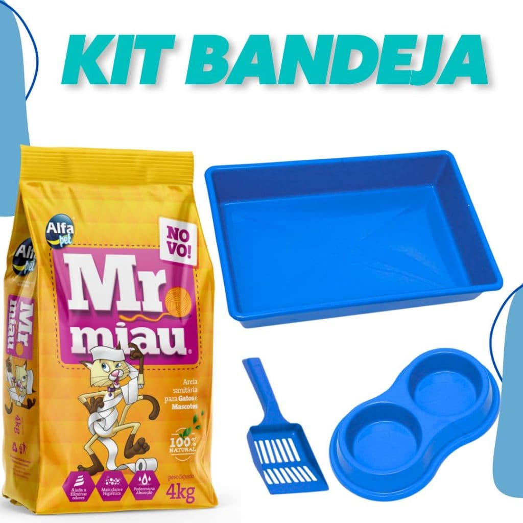 Kit Caixa Bandeja e 4kg Areia El Gato Comedouro, Bebedouro e Pá Higiênica Bandeja