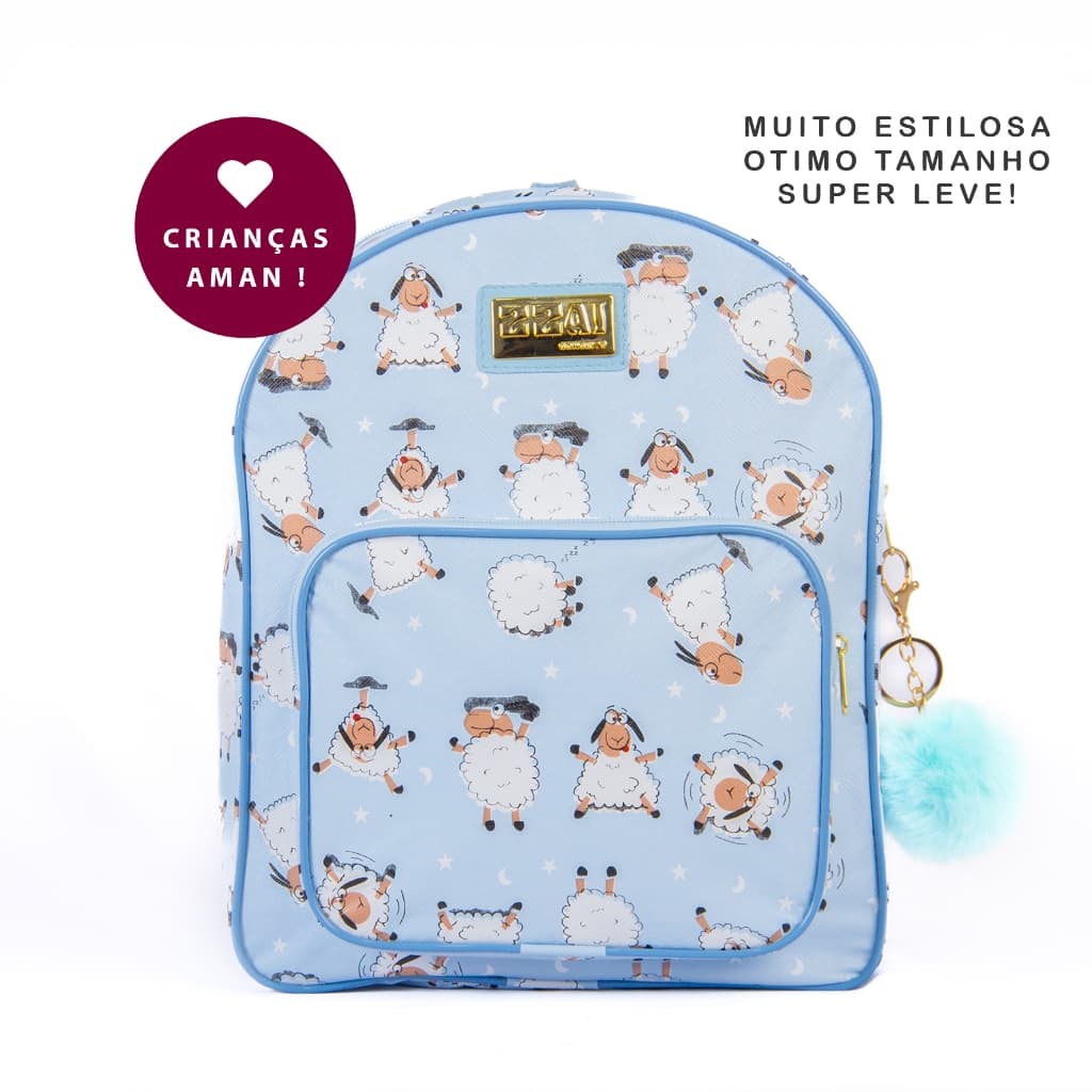 Mochila Maternidade Ovelhinhas Bolsa de Costas Passeio Creche Escola C/POM POM