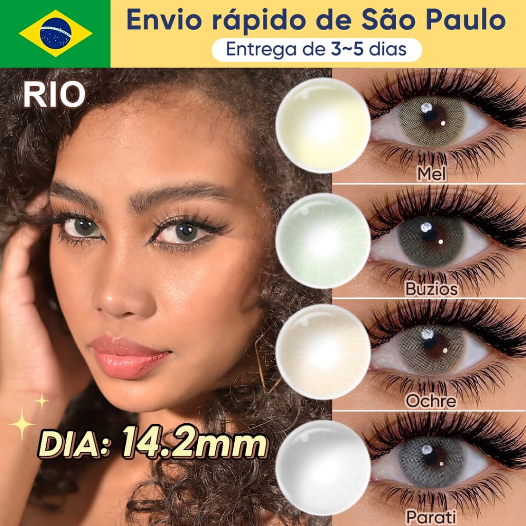 FreshGoDe RIO Contato Coloridas Anual Dia 14.2 mm Natural Sem lente de contato colorida Anel Ochre/Mel/Parati