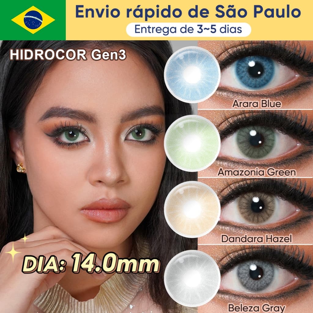 FreshGo 1Par(2pcs) HIDROCOR Lente De Contato Colorida Maquiagem 14.0mm natural Cor Lente De Contato