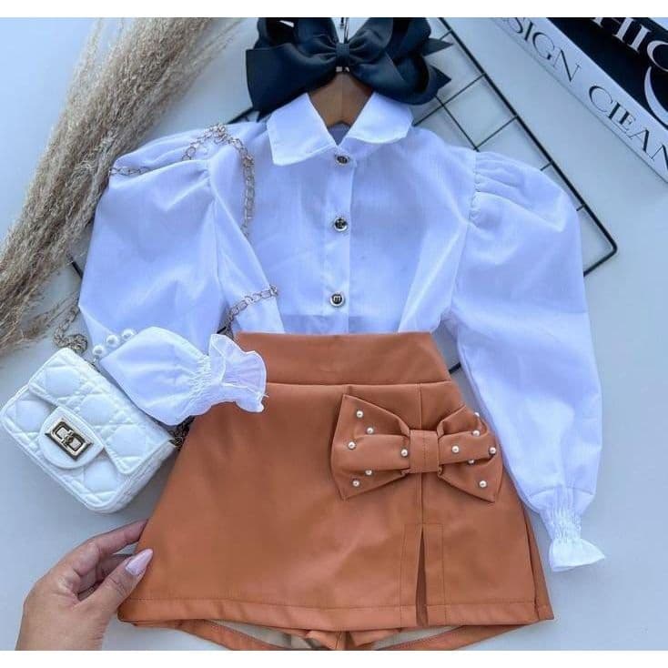 Conjunto Infantil Saia e Camisa Para Meninas Estilos Social