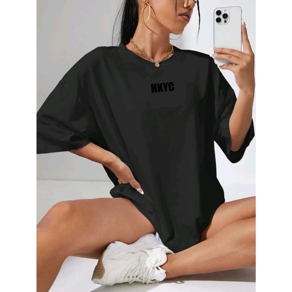 Camiseta T-Shirt feminino 100% algodão casual com HKYC estampada - Lançamento 2025