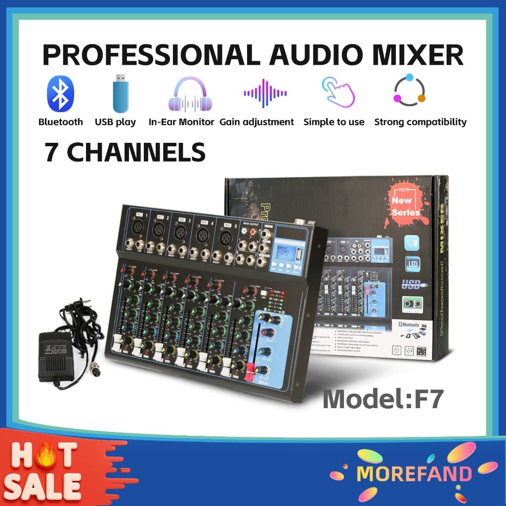 Mixer F7 Misturador analógico Placa de som digital fundida 7 canais Definições de funções personalizadas Consola