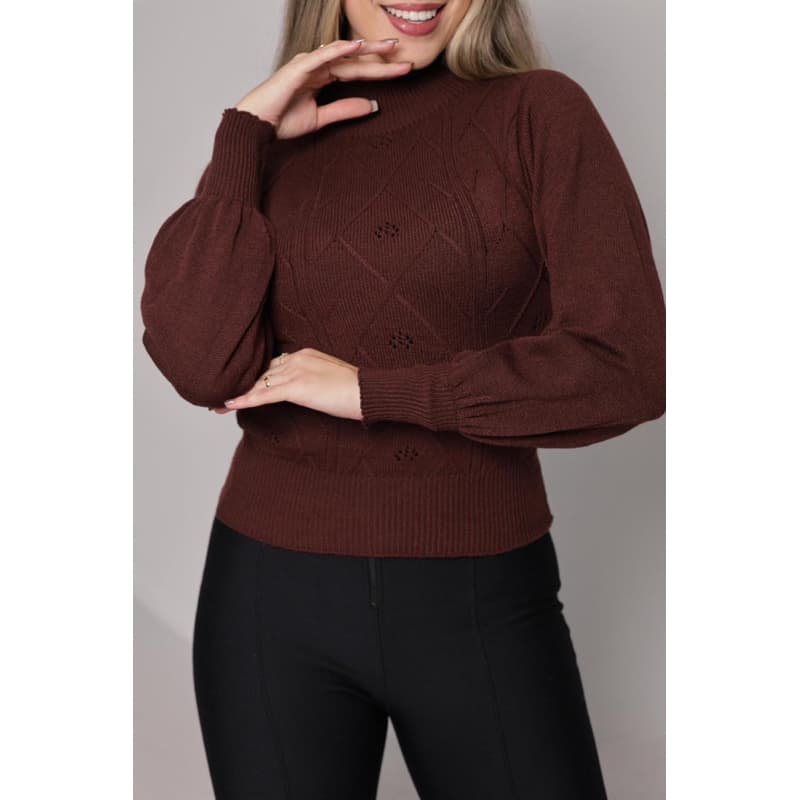 Blusa de tricot tricô modal feminina Blusa de frio feminina blusa de inverno manga bufante