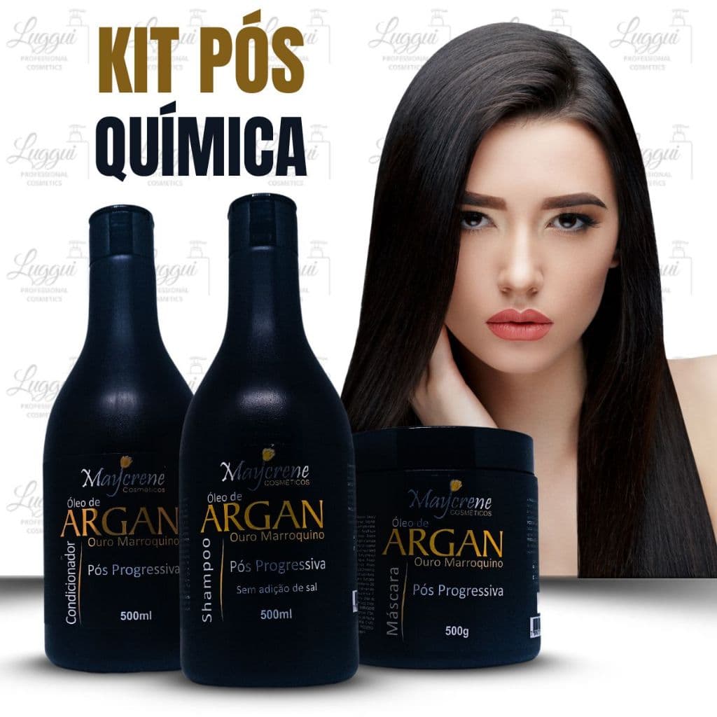 Kit Óleo De Argan Ouro Marroquino 3 X 500ML - Pós Progressiva cabelos lisos por mais tempo