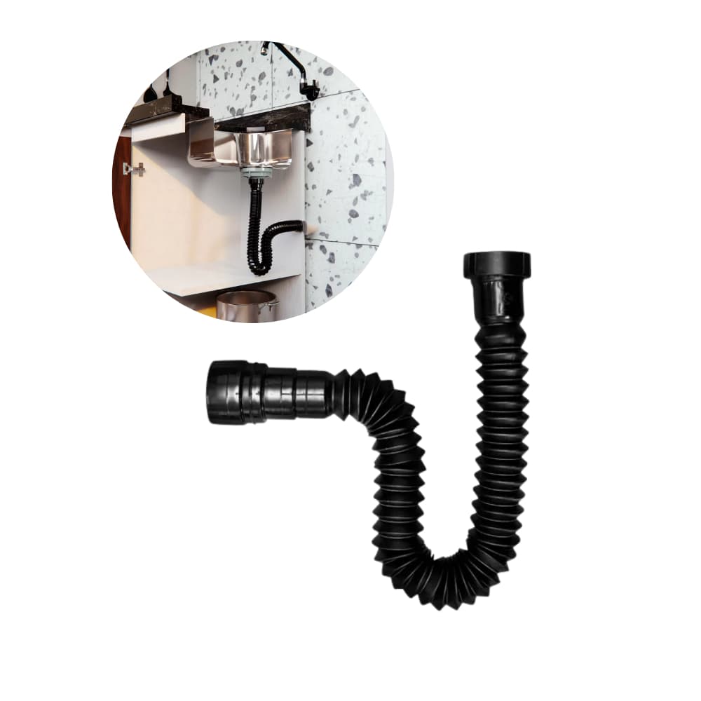 Sifão Sanfonado Preto Super Flexível 1,10m Universal Cozinha Banheiro Tanque Astra Extensível SSUS3