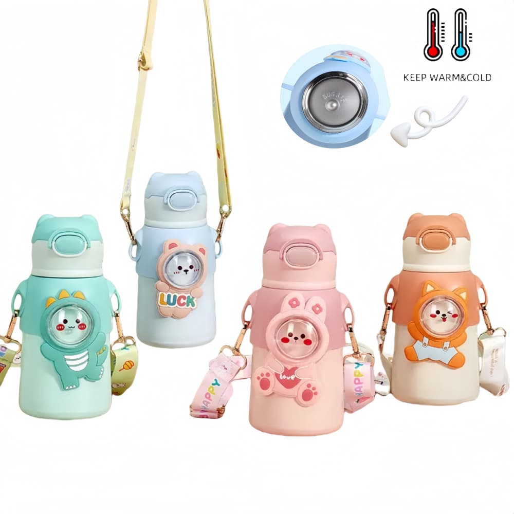Garrafa /copo térmica Com Canudo 520ml aço inox para infantil com desenhos animados para presente