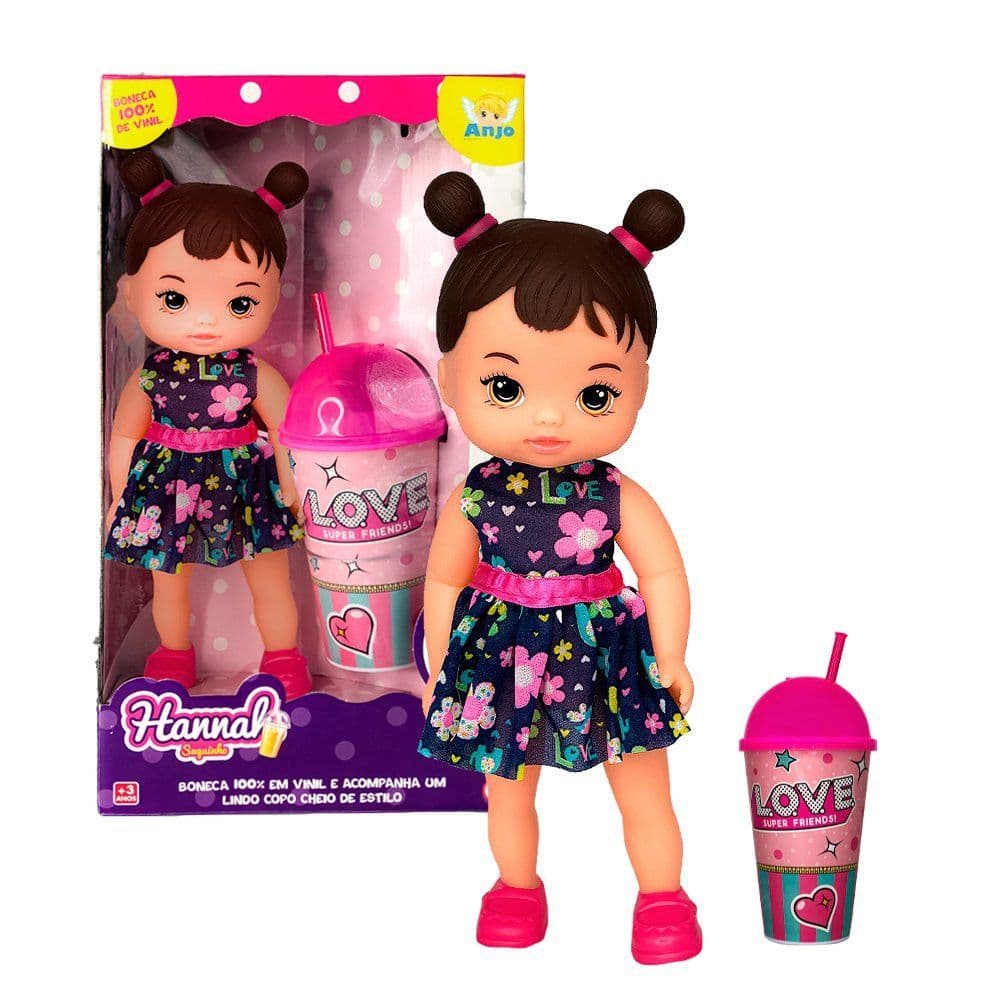 Boneca Hannah Suquinho com Copo Macia de Abraçar Brinquedo Infantil Criativo 3+