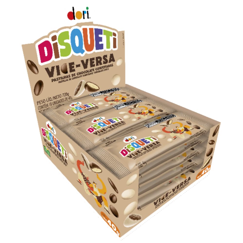 Validade: 01/11/2026 - Display Disqueti Chocolate Vice Versa 18X40G - Dori (16668)