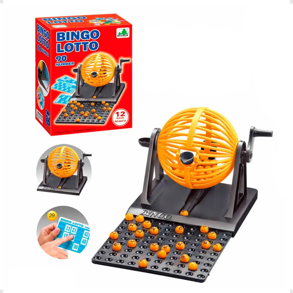 Brinquedo Jogo De Bingo 12Cartelas+90 Bolinhas Globo Giratório Infantil Eventos Festa Junina Prendas