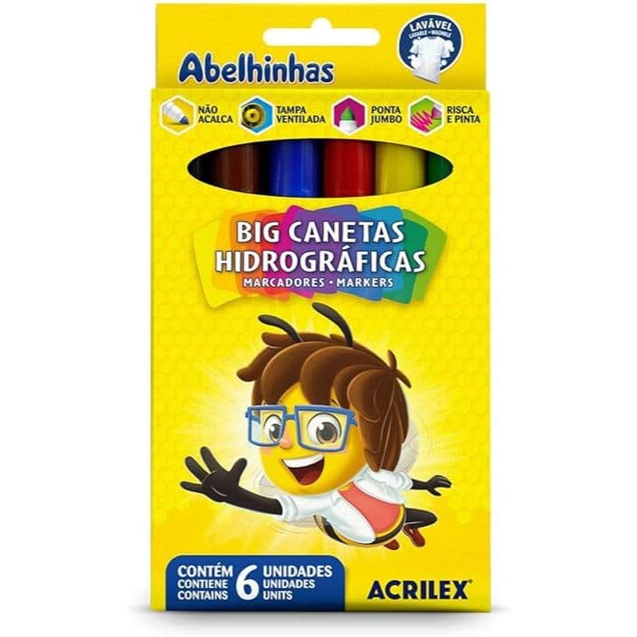 Big Canetinhas Abelhinhas com 6 Cores, Acrilex