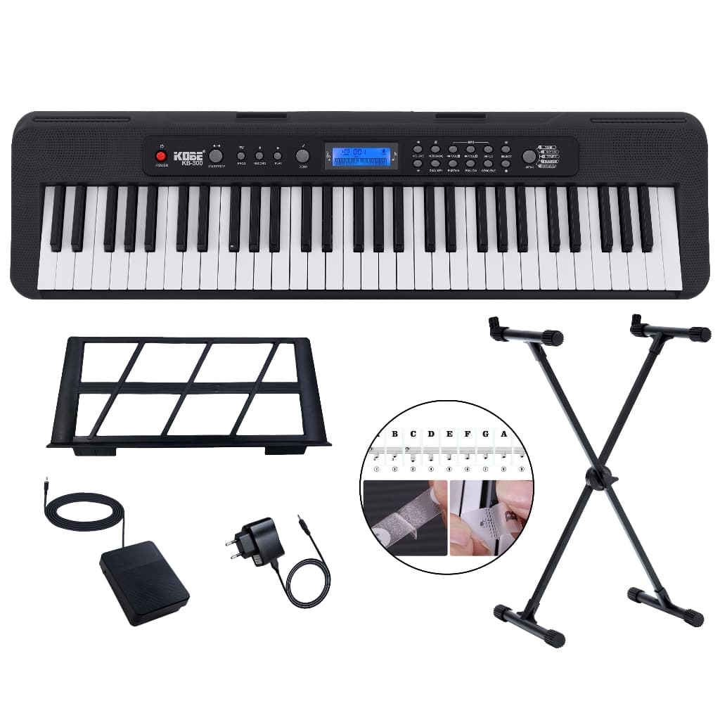 Kit Teclado Musical Eletrônico Kobe KB-300 5/8 Teclas Sensíveis Incluso Pedal Sustain e Suporte