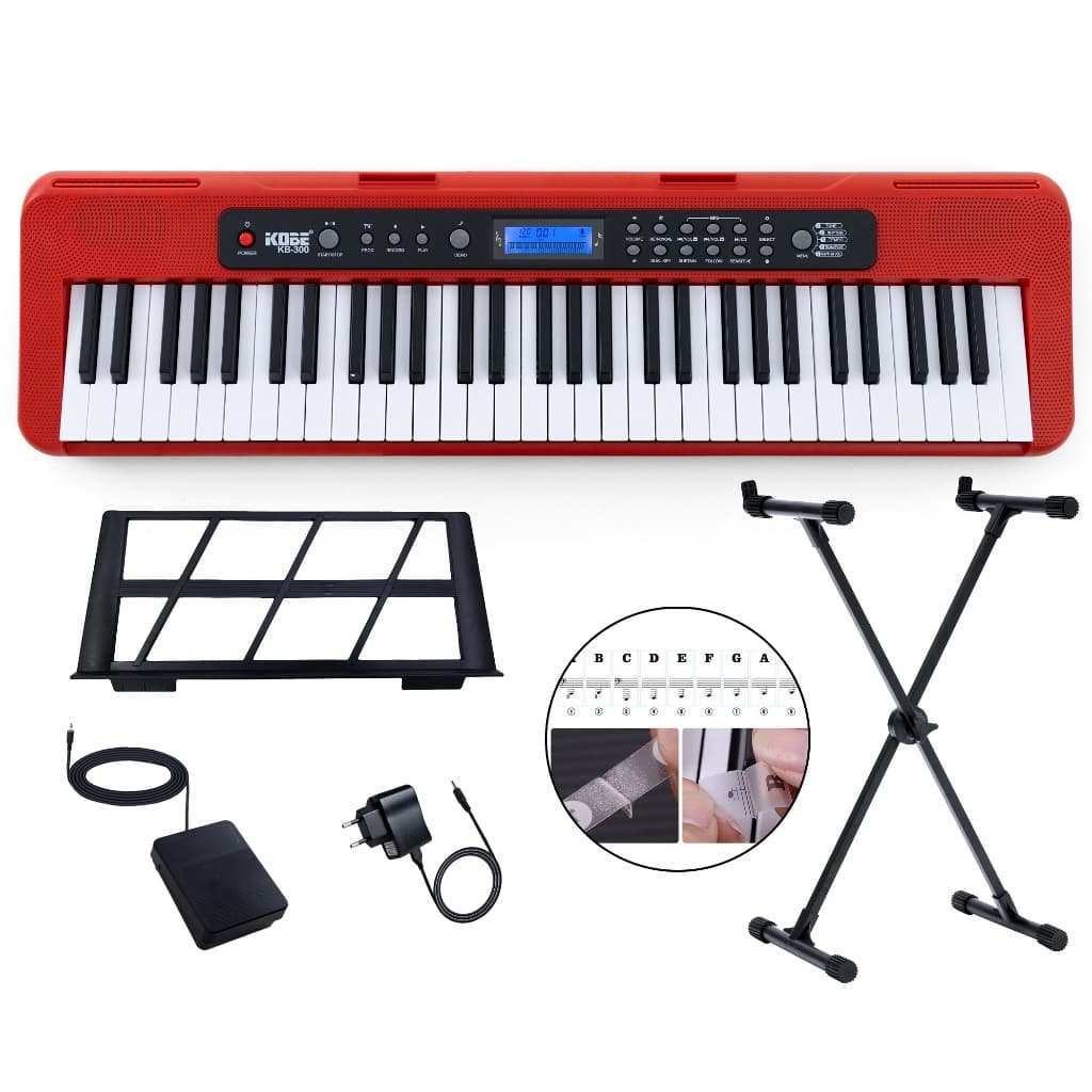 Kit Teclado Musical Estudante Kobe KB-300 5/8 61 Teclas Sensitivas Pedal Sustain e Suporte