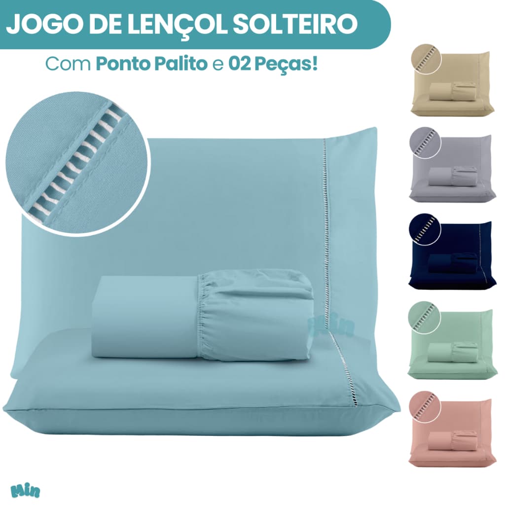 Jogo de Lençol Cama Solteiro 02 Peças 400 Fios Micropercal Ponto Palito
