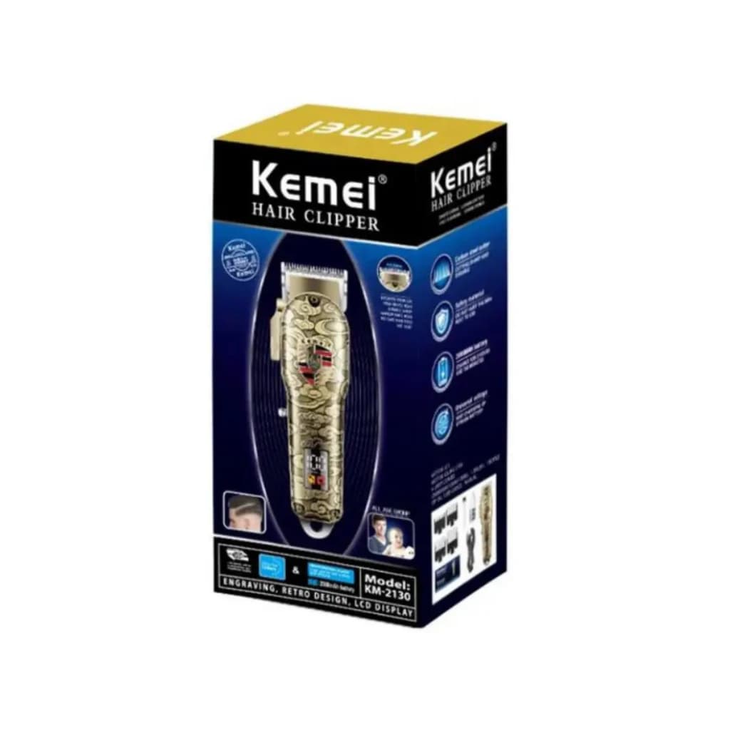 Máquina Barbeador  de Cortar Cabelo Profissional Kemei KM-2130  Lâmina Em Aço Inoxidável,  Display LCD Uso com e Sem Fio