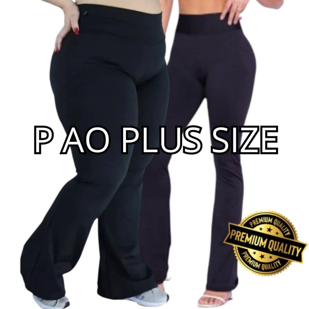Kit 02 Calça Legging Feminina Plus Size Bailarina Flare Peluciada Cintura Alta Empina Bumbum