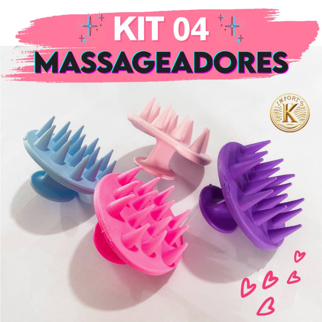 Kit 04 Massageador Capilar Silicone Macio para Esfoliação Capilar